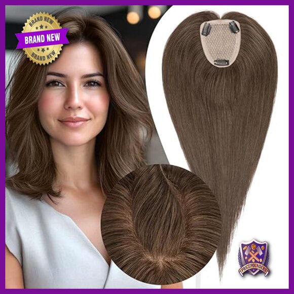 Real Human Hair Topper for Thin Hair, 3.5x4.7 Inch Lace Base, 12 Inch Length